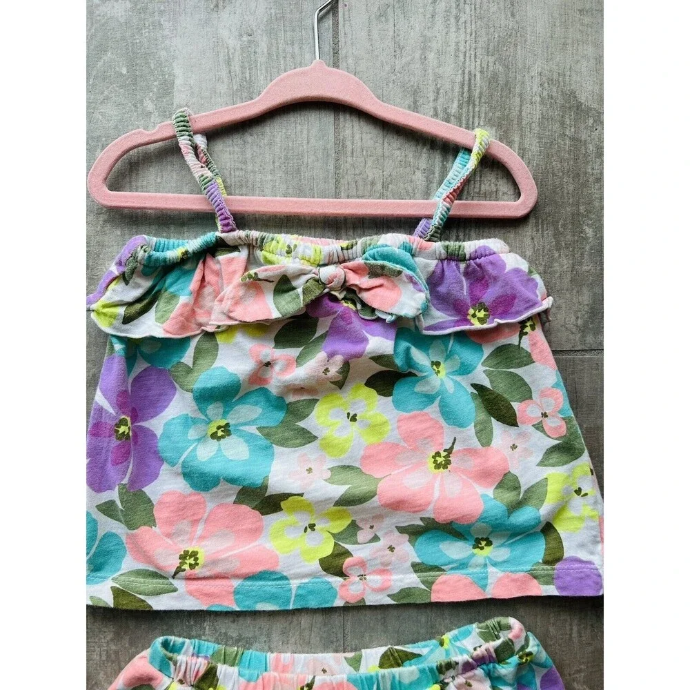Toddler Baby Girl Bright Neon Hawaiian Floral Tank Top & Skort Outfit Set 24M